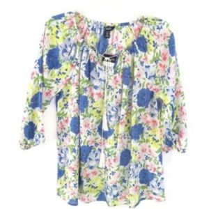 Chaps Denim blouse top floral 2X Bohemian